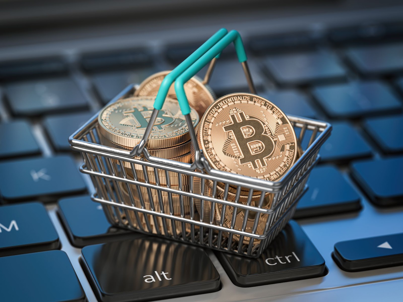 crypto coins in a mini shopping cart