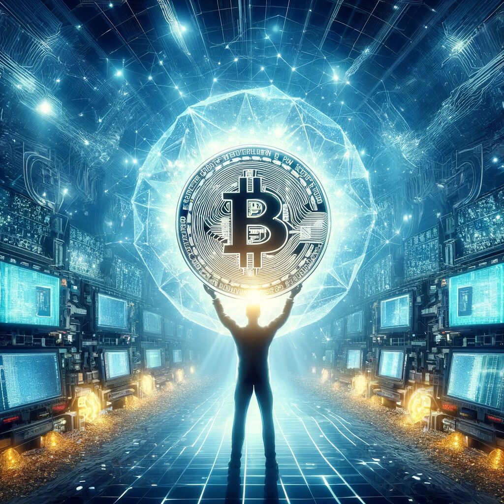  an illustration capturing the rewards of blockchain mining.