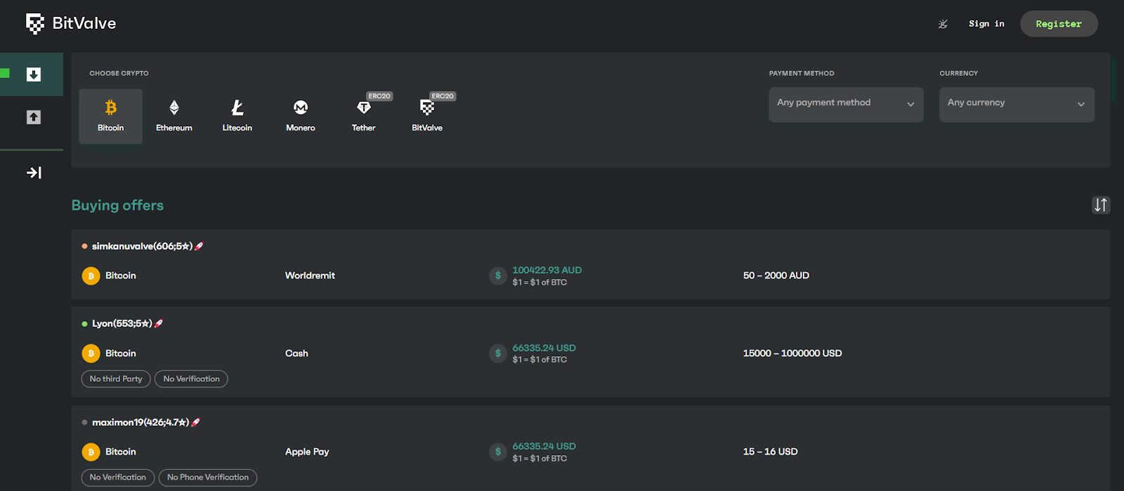 Buy Cryptocurrency With a Gift Card; Bitvalve website