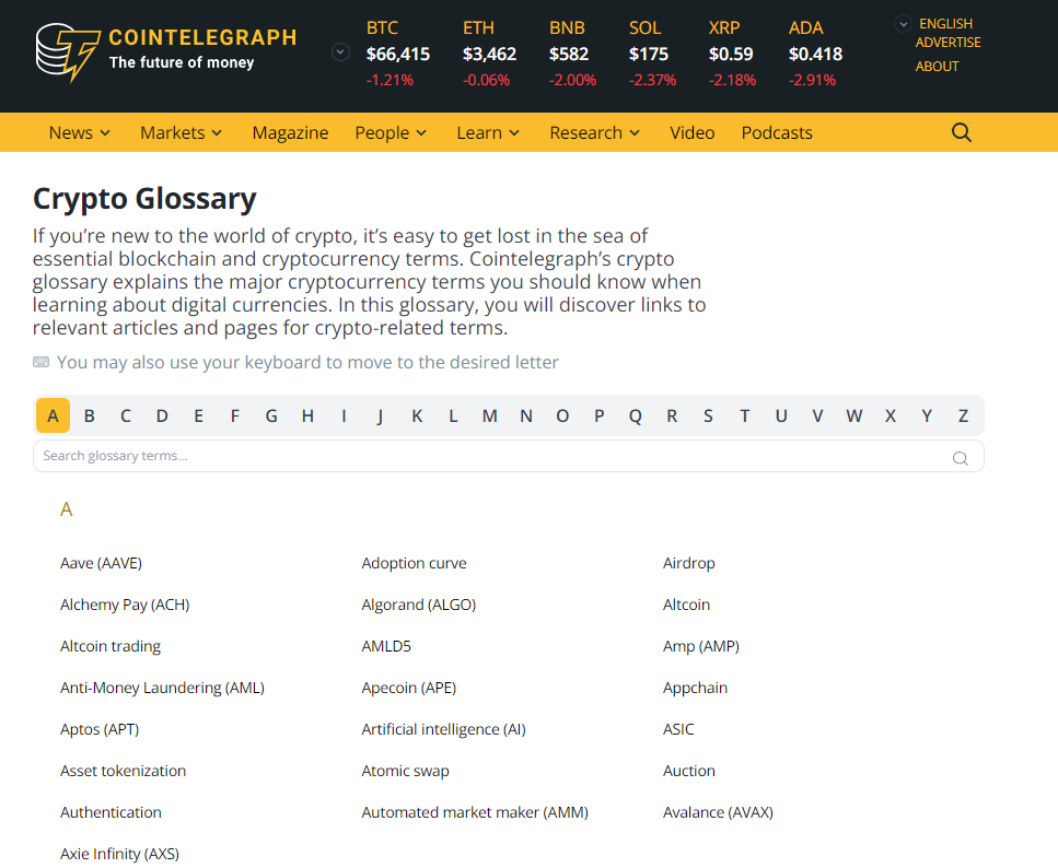 Cointelegraph website (Cointelegraph glossary)