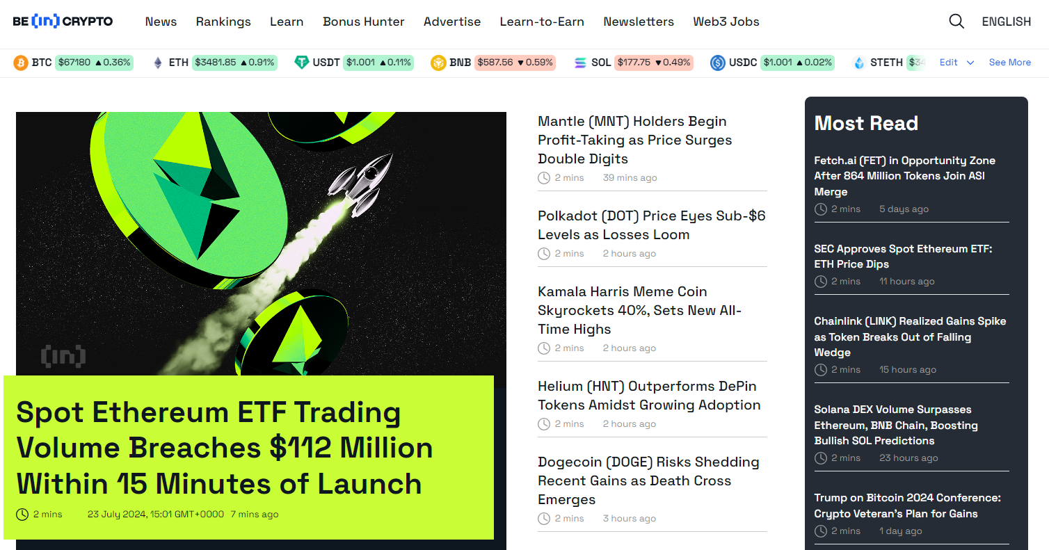 BeInCrypto website