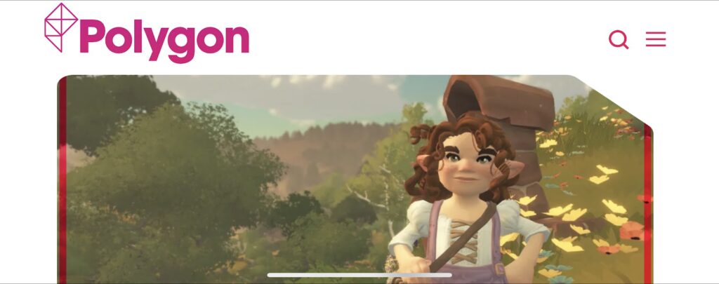 Polygon website digital image showing an elf with a bag
