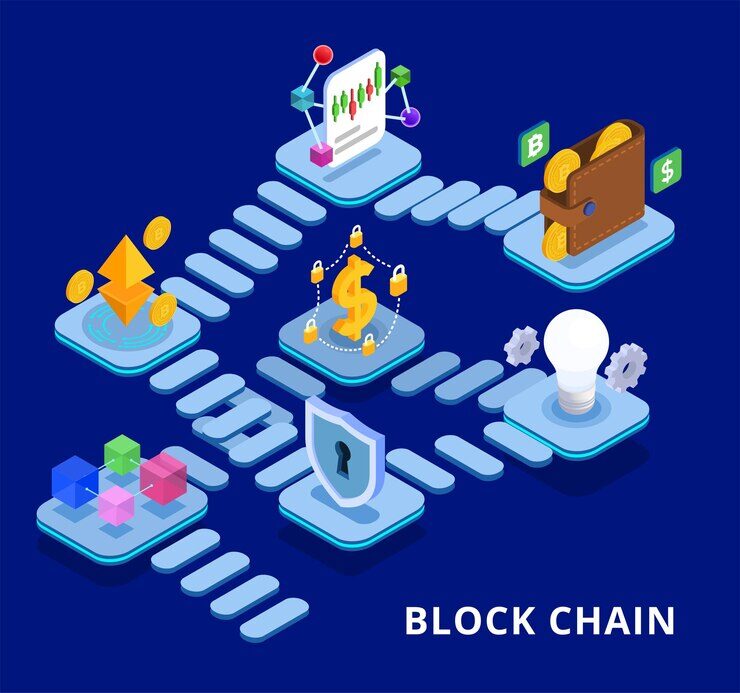 Web 3.0 technology isometric with blockchain process vector illustration.