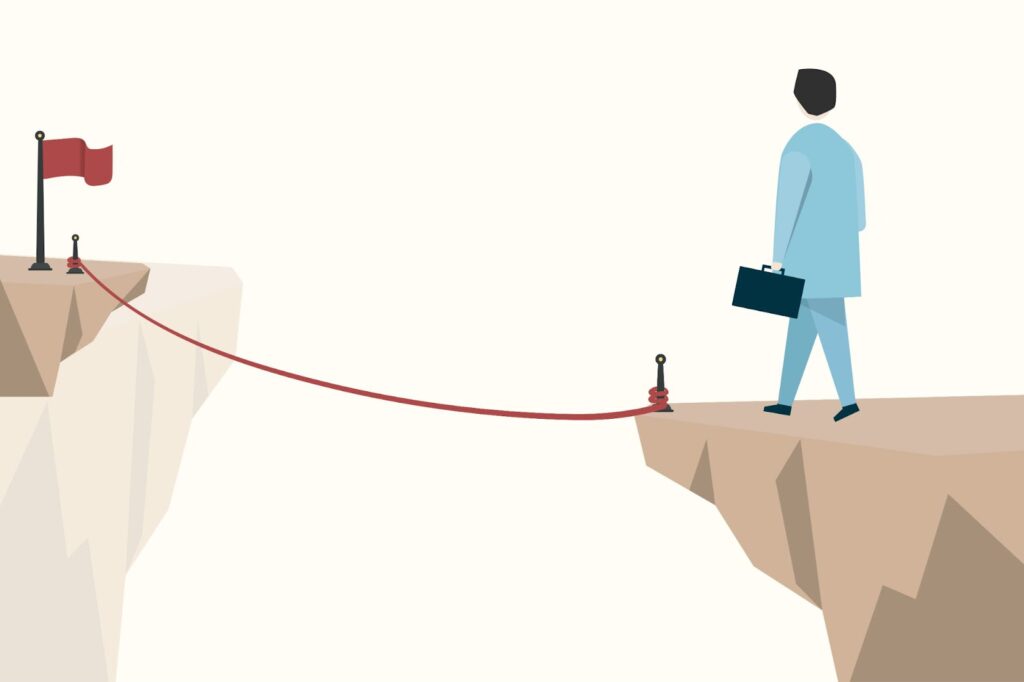 Image depicting a man facing a challenge on his way to his goal