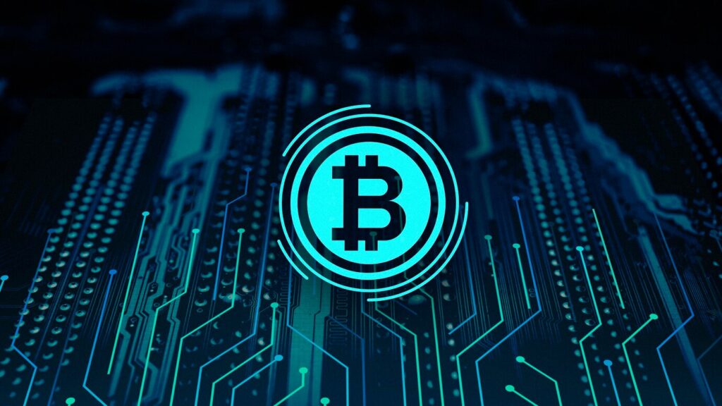 Bitcoin logo on a motherboard