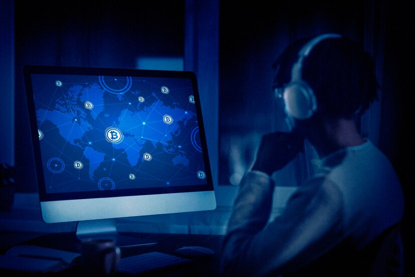 A human wearing headphones while facing the computer