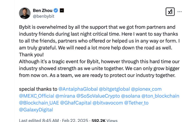 Bybit CEO, Ben Zhou’s response to industry reaction after the hack