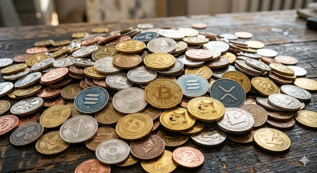 un tas de crypto-monnaies