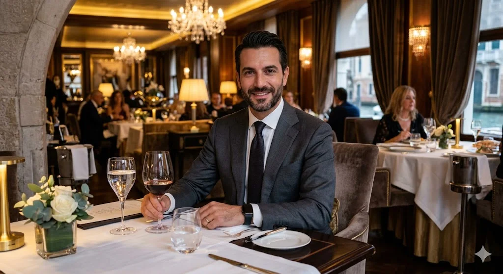Vue de face d'un homme dans un restaurant de luxe