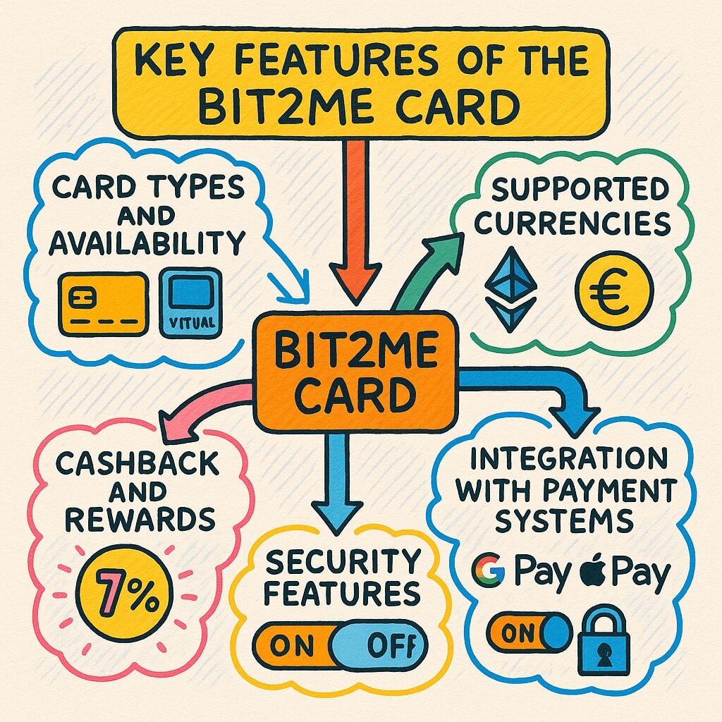 an infographic showing the key features of the Bit2me card
