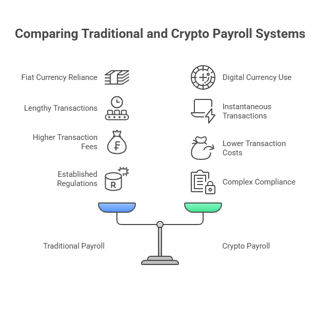Difference between traditional and crypto payroll systems