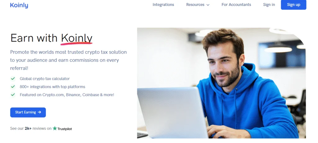 Koinly affiliate page