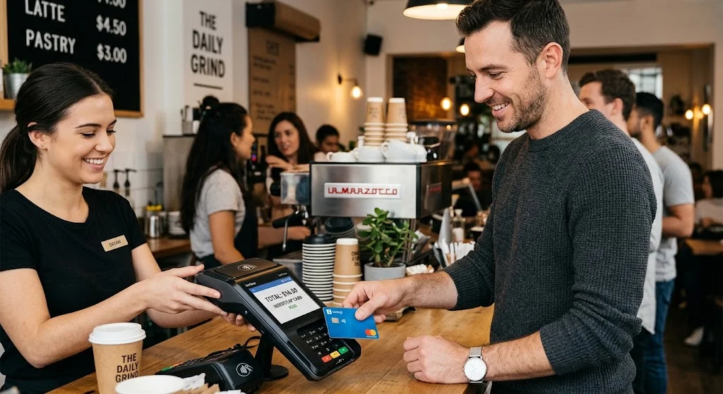 Man betaalt met een kaart bij een POS-terminal