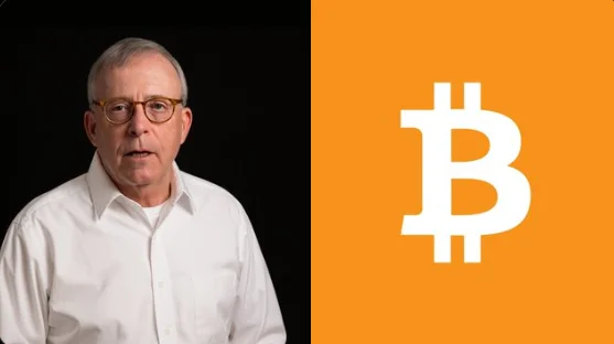 Peter Brandt picture and Bitcoin logo
