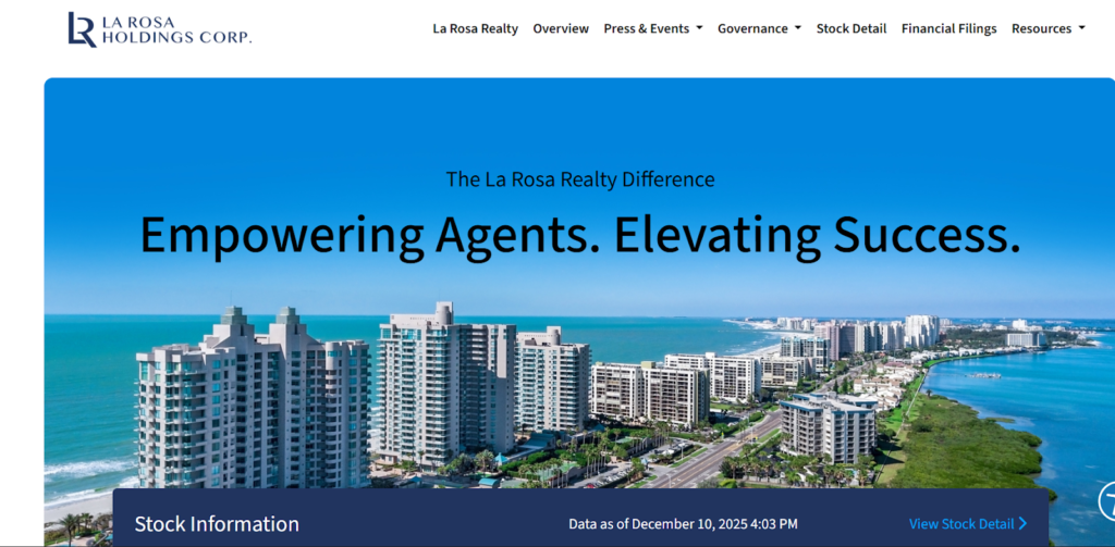 Homepage of the La Rosa Holdings Corp. Website