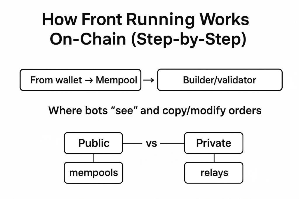  Image showing the step by step process on how front running works on crypto 
