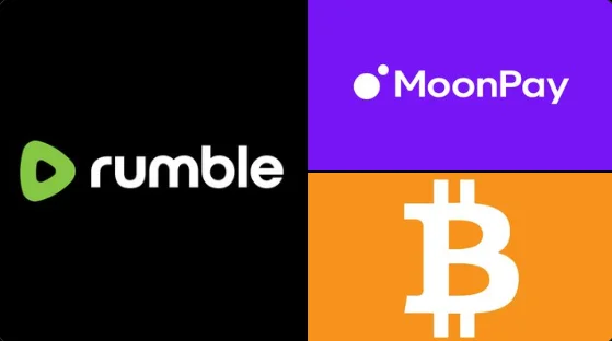 Rumble, MoonPay and Bitcoin logo