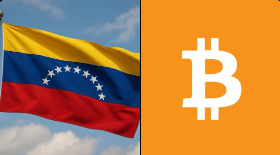Drapeau du Venezuela et logo Bitcoin