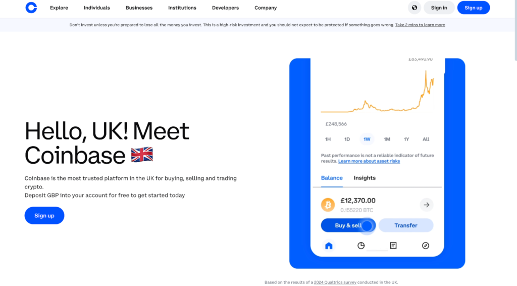coinbase homepage interface