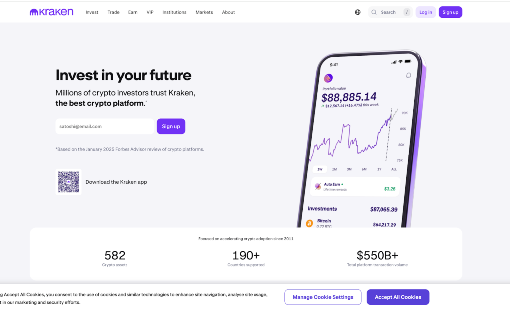 Kraken homepage interface