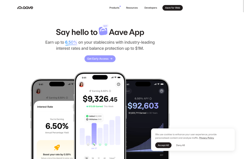 Aave homepage interface