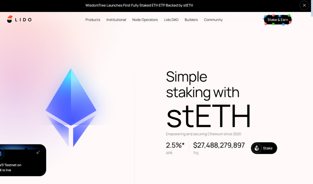Lido homepage interface