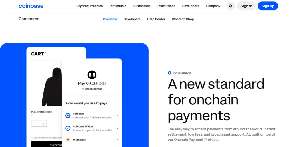 Интерфейс главной страницы Coinbase