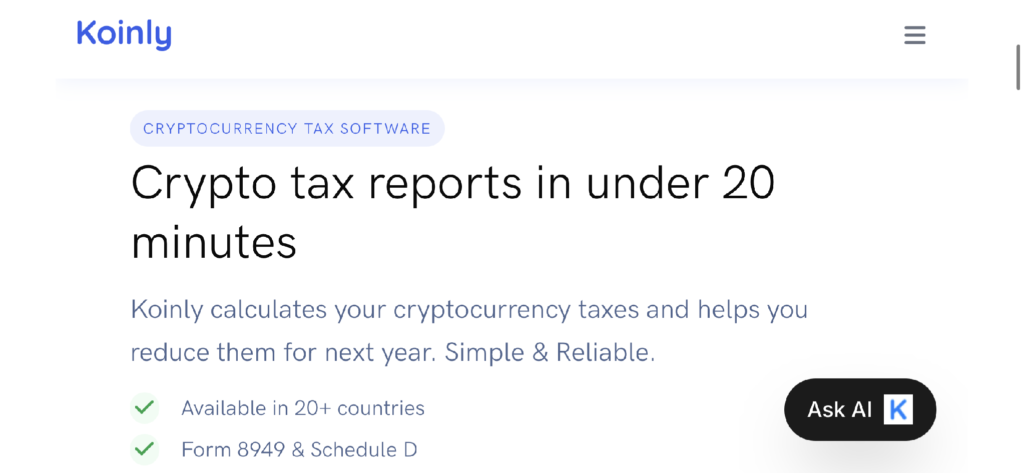 crypto tax app; koinly homepage