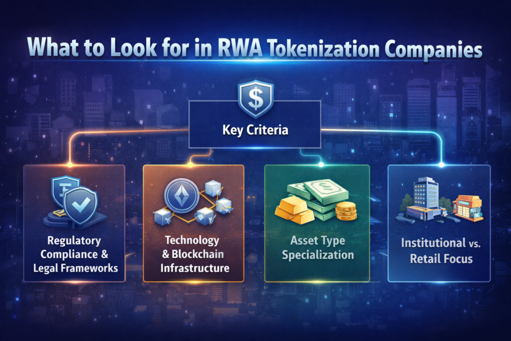 RWA tokenization Companies; Image showing the key criteria for RWA Tokenization