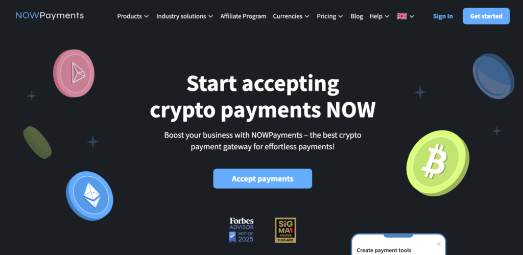 Nowpayments crypto landing page