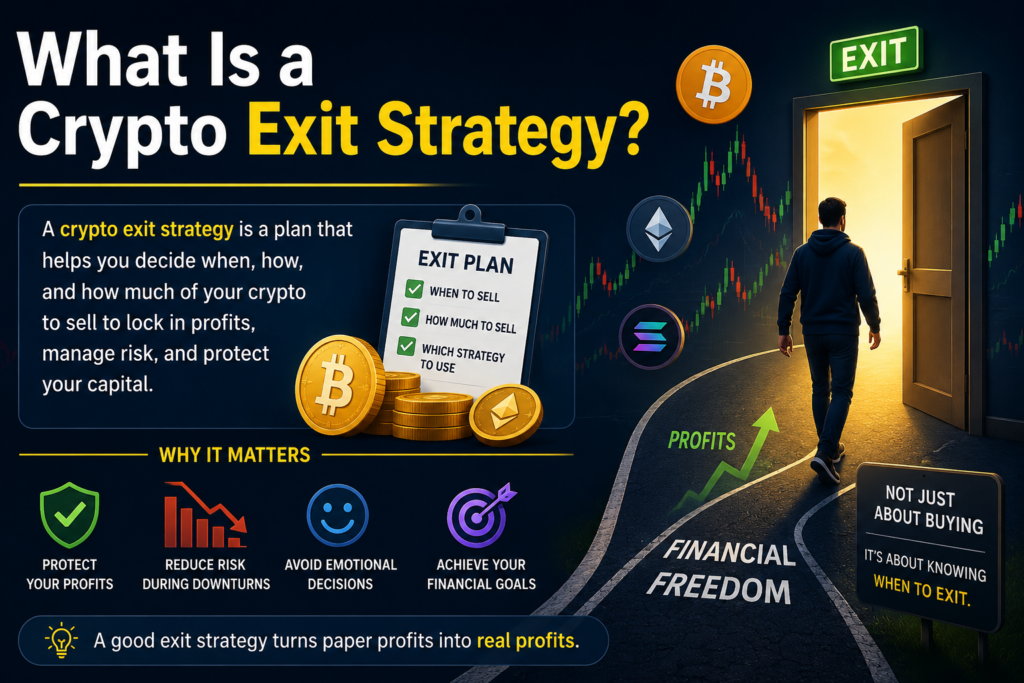 Image showing the text “What is a crypto exit strategy”
