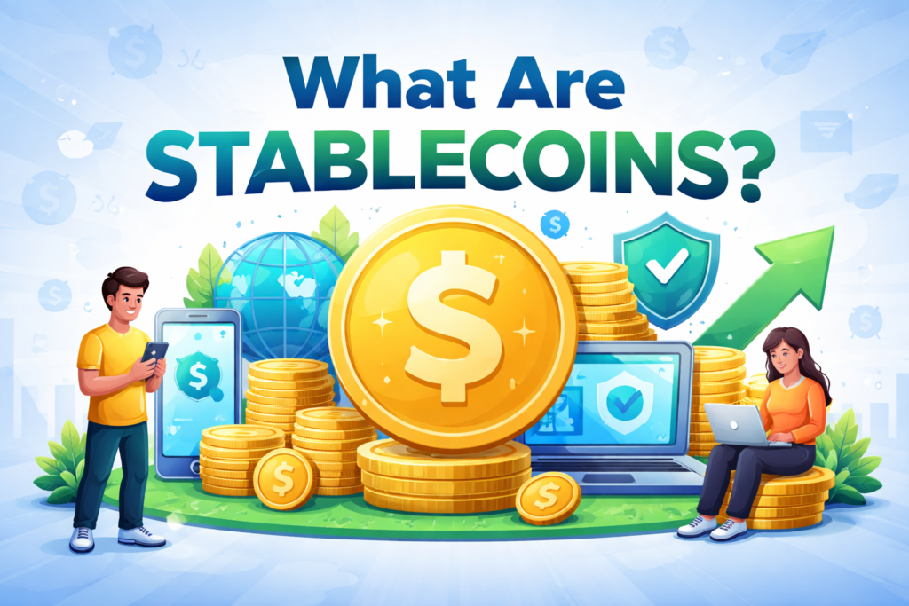 Image showing the text “What are stable coins”