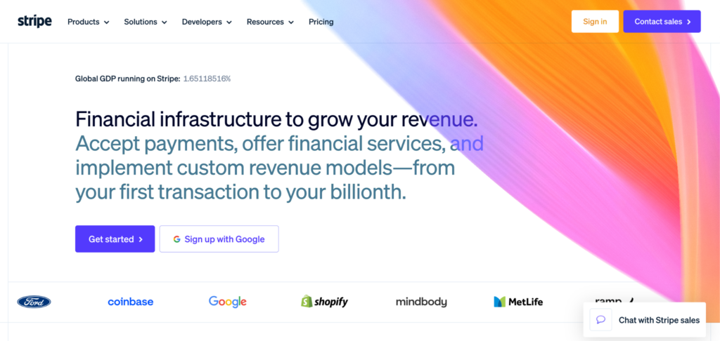 stripe homepage