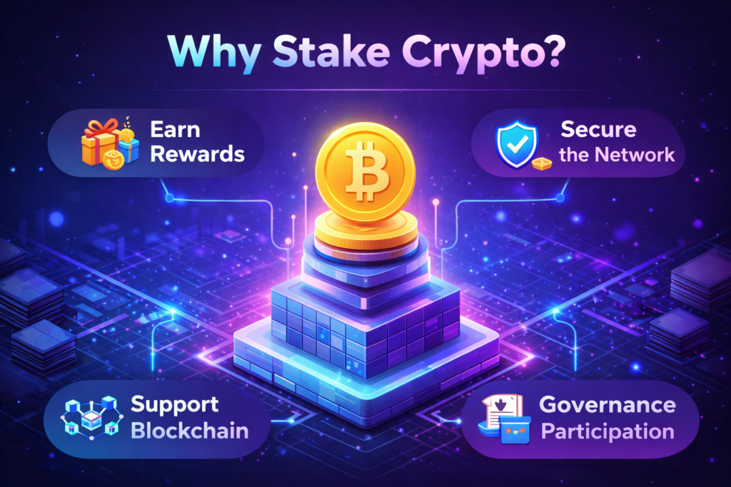 Image depicting the reasons for staking crypto