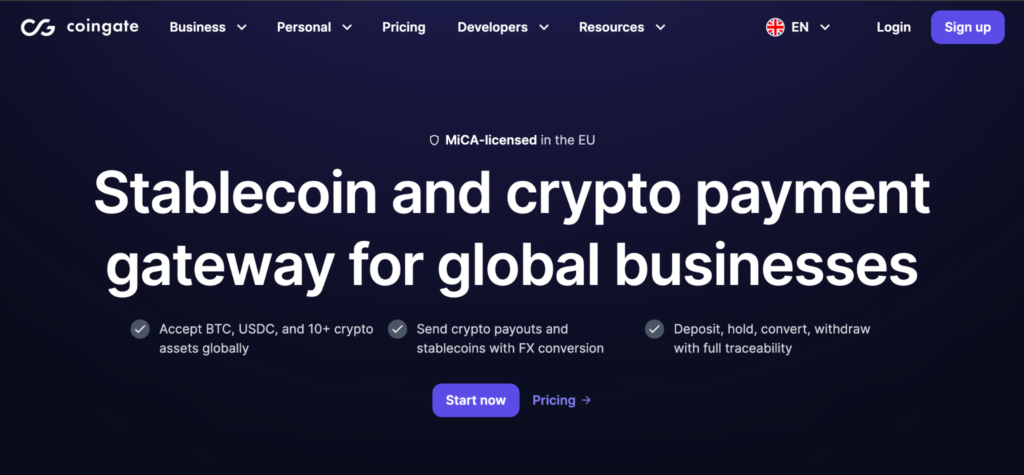 Coingate's webpage displays web content and action buttons