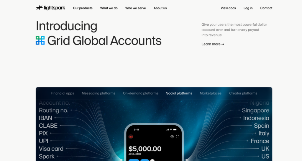Lightspark webpage displays web content and action buttons