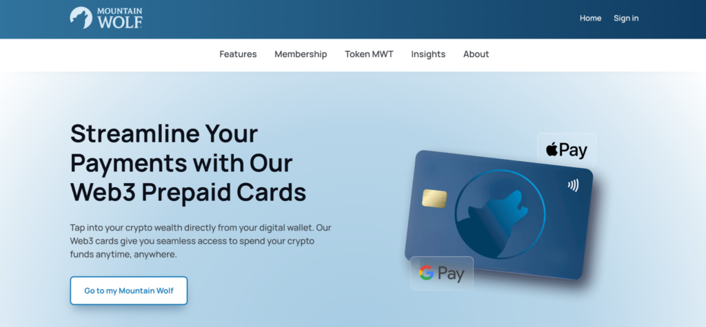 Abbildung der Mountainwolf Prepaid-Kryptokarte