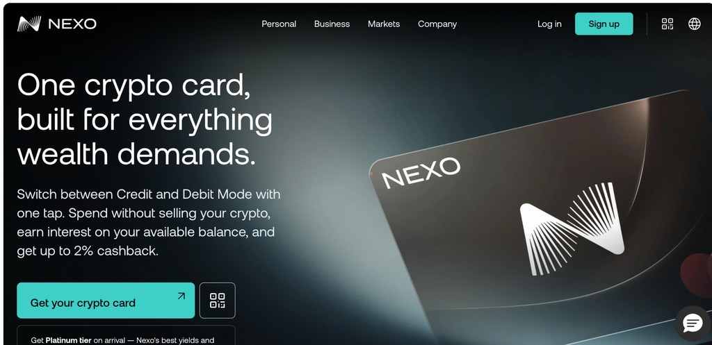 Nexo card homepage interface