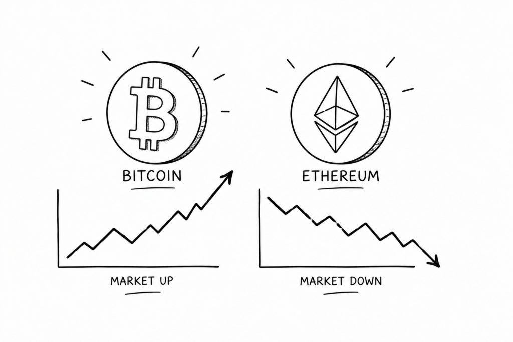 Bitcoin and Ethereum market volatility.