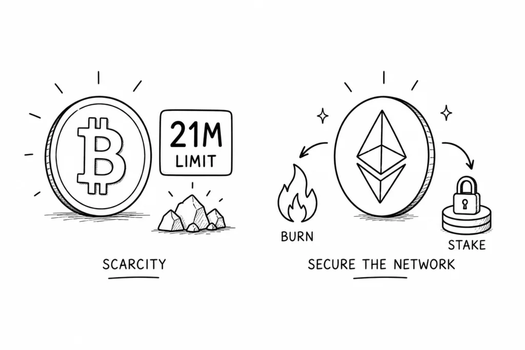 Bitcoin and Ethereum supply.