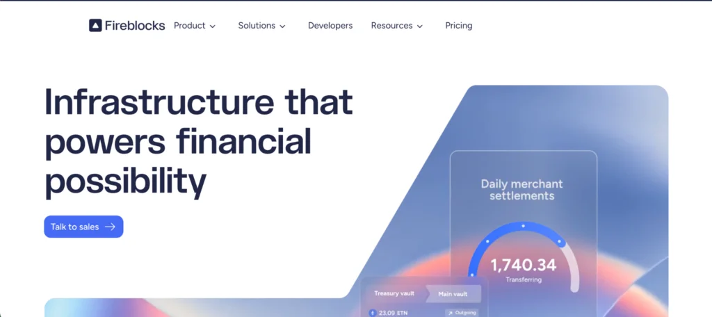 Fireblocks' webpage displaying action buttons and web content