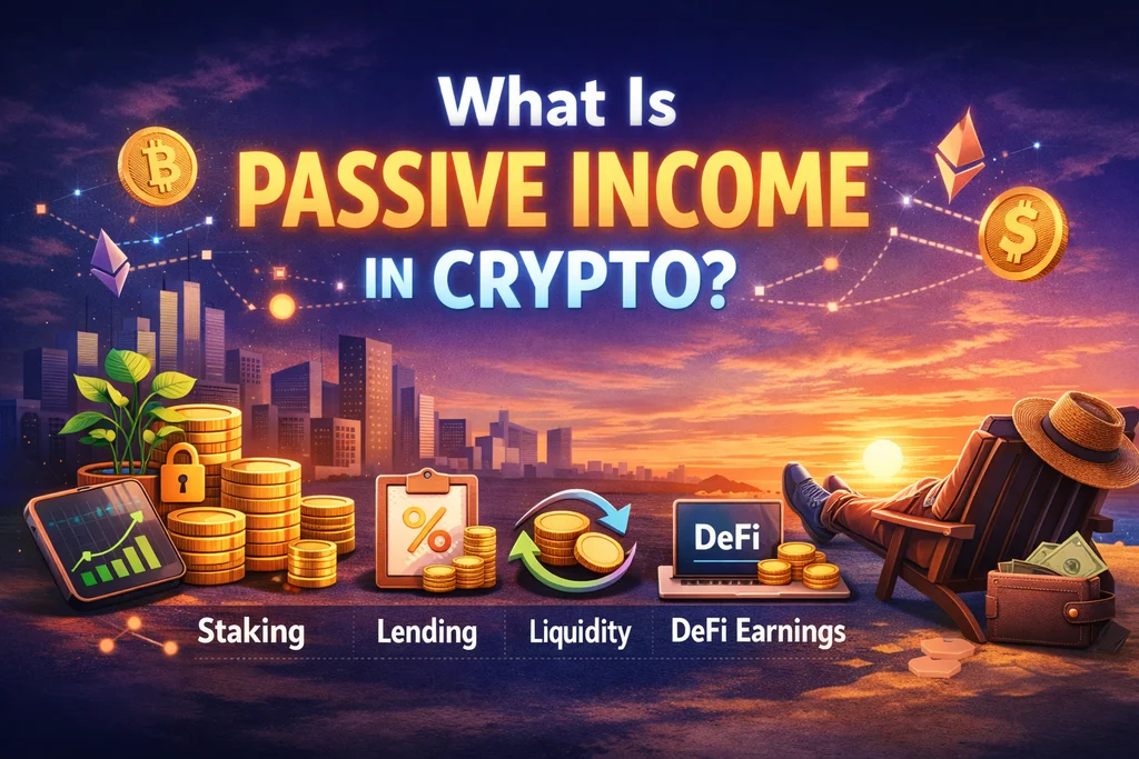 crypto passive income; Image displaying the text “ What is passive income in crypto”