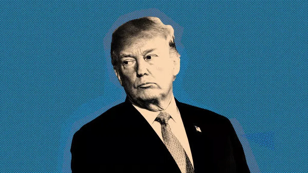 Donald Trump against a blue background.