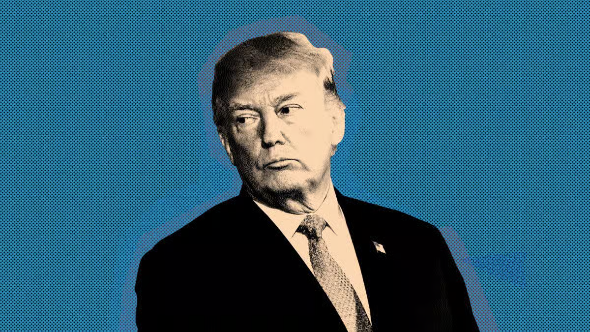 Donald Trump against a blue background.