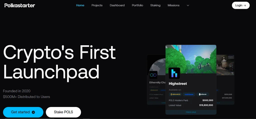 Polkastarter homepage interface