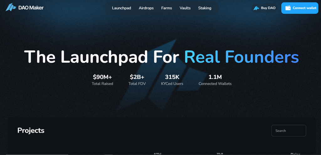 DAO Maker launchpad homepage