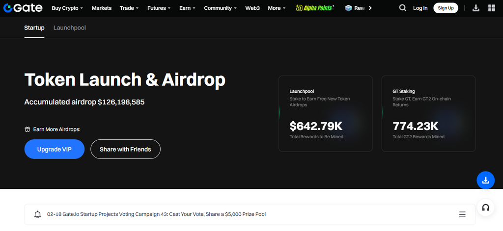 Gate.io startup launchpad homepage