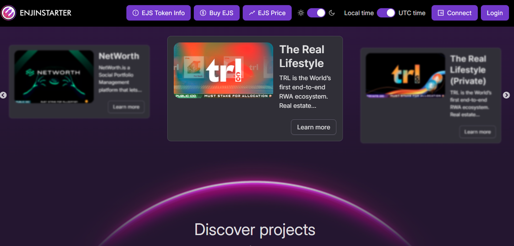 Enjinstarter launchpad homepage