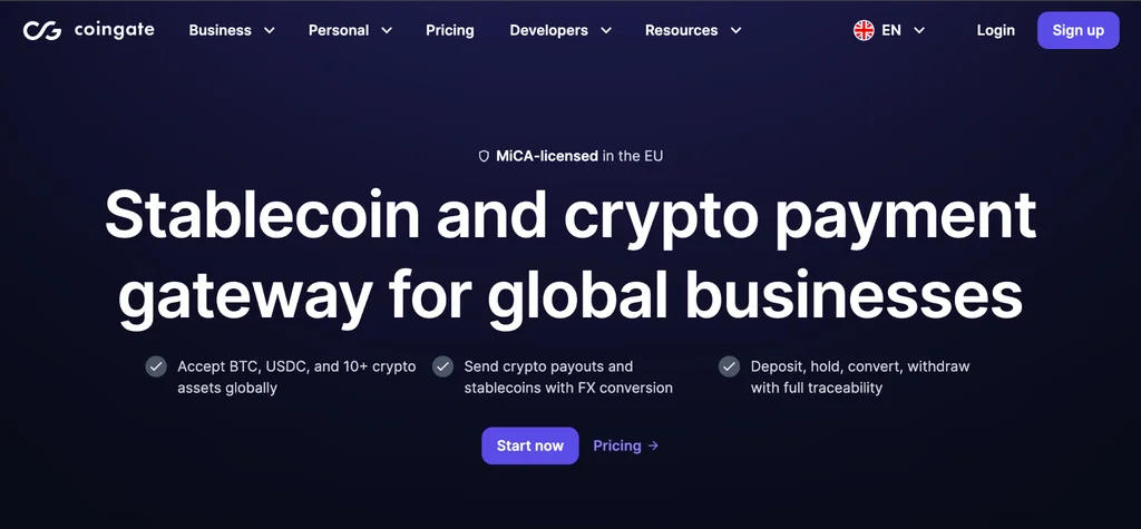 Coingate webpage displays web content and action buttons