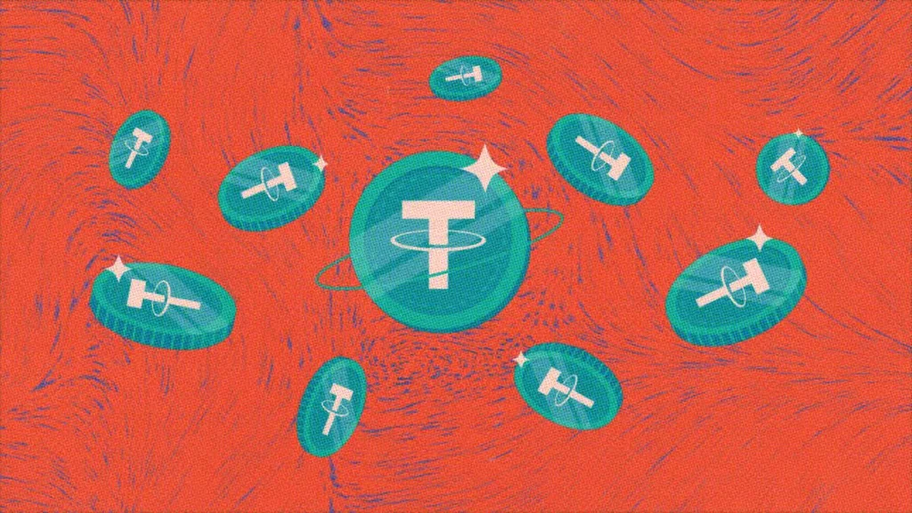Tether coins floating